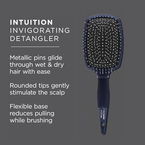 Fromm Intuition Invigorating Detangler Brush, Wet & Dry Detangling Hair Brush with Metal Scalp Massaging Pins, Blue Anti-Static Brush All Hair Types, Flexible Cushion Base for Easy Detangling - Image 3