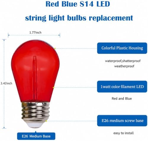 Visther 1W S14 LED String Light Bulbs for Christmas Decorations(Red, Blue) - Image 3