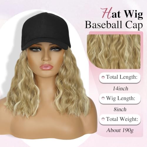 HANYUDIE Hat Wig for Women Wig Cap with Curly Hair Extensions Hat with Hair Wave Adjustable Baseball Cap Wigs - Image 2