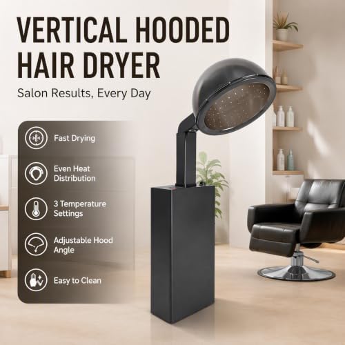 Professional Hooded Hair Dryer, 1200W Freestanding Hair Dryer, Black - Image 3