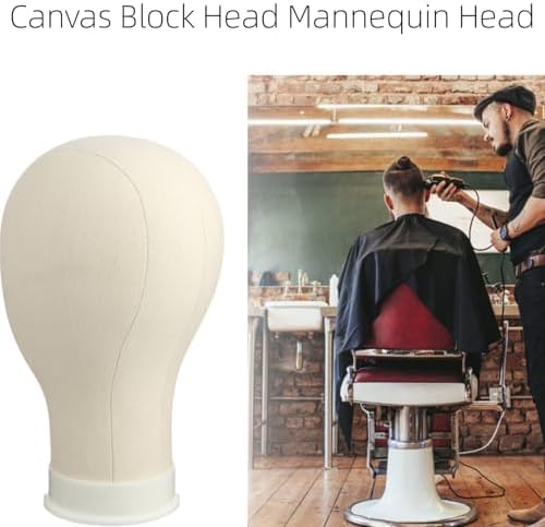 Wig Head Canvas Block Head for Wig Making Display Styling Manikin Head with Stand Mannequin Head with Mount Hole(23inch Off-white) - Image 5