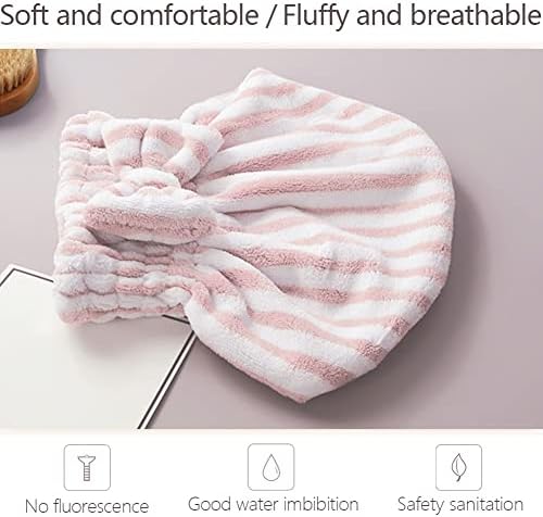 Microfiber Hair Towel Cap,Soft Absorbent Quick Drying Cap for Curly Thick Hair, Wrap Cap with Hair Brush for Women Girls (Pink&Gray White, 2) - Image 4