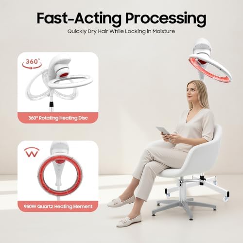 Vertical Hair Dryer wirh Wheel, Professional Infrared Standing Hair Color Processor, 360° Rotation Salon Standing Hair Dryer Heater with Height, Time Adjustment, LCD Screen for Home Salon (Whit) - Image 3