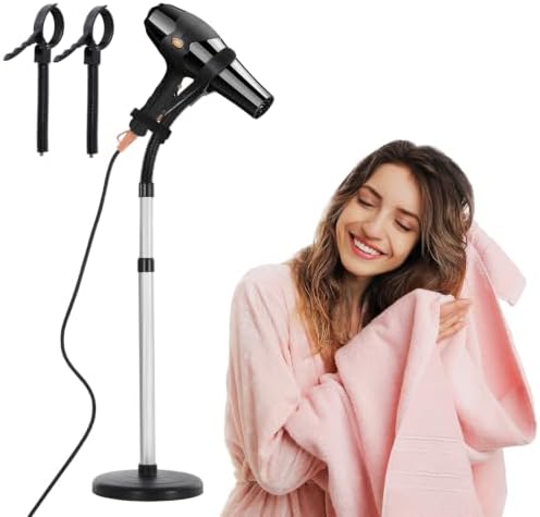 Erytlly Hair Dryer Stand Hands Free 360-Degree Rotating Adjustable Height Metal Hair Dryer Holder Blow Dryer Holder About for 0.5kg Hair Dryer in Bathroom, Vanity, Makeup Room Basic by ERYTLLY