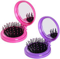Heliltd 2pcs Folding Travel Mirror Pocket Hair Brushes, Round, Rose Purple by Heliltd