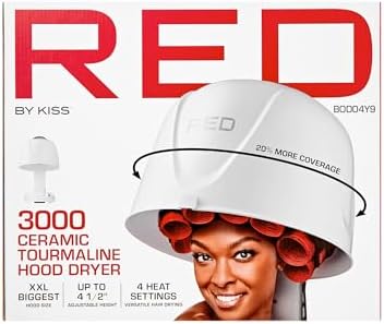 Red by Kiss 3000 Ceramic Tourmaline Professional Hood Dryer, 4 Heat Settings Blow Dryer for Home & Salon, Height Adjustable Convenient Big Hood Size Extra Coverage (1875 Wattage) - Image 5
