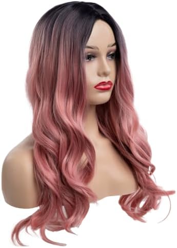 Long Curly Wavy Ombre Pink Wig for Women Synthetic Replacement Costume Halloween Natural Hair Wigs for Daily Use - Image 3