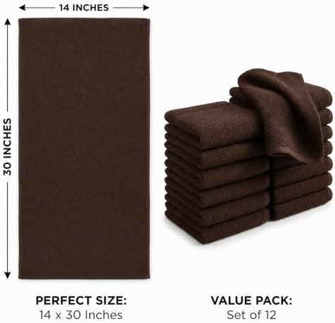 HUINI Microfiber Salon Towels, Brown, 12 Pack, 14 x 30 in - Image 2
