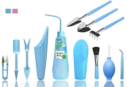 Melphoe 23Pcs Mini Garden Hand Transplanting Succulent Tools Miniature Planting, Thickened 26.8"x26.8" Repotting Mat & Plant Tags, Indoor Fairy Care, Potting, Cactus, Houseplant Bonsai Tool Kit (Blue) by Melphoe