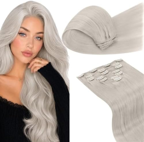 LaaVoo 150g Real Hair Extensions Clip in Human Hair Ashy Platinum Blonde by LaaVoo