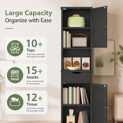 Walsunny Tall Bathroom Storage Cabinet with 6 Adjustable Shelves, Black - Image 3