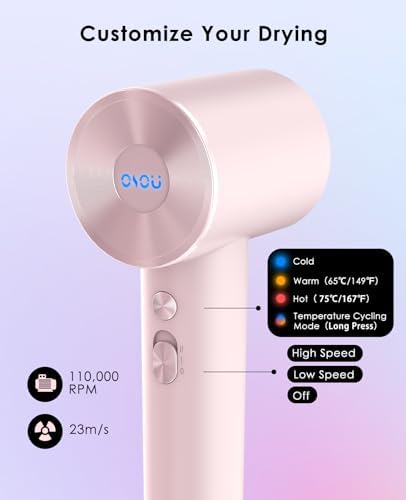 OSOU Hair Dryer with Diffuser for Curly Hair, Negative Ionic Hairdryer, High-Speed Blow Dryer with 110, 000 RPM Brushless Motor, Fast Drying Lightweight Travel Hairdryer, Low Noise Quiet Hair Dryers - Image 3