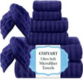 COZYART Lint Free 8 Pcs Bathroom Towels Set Ultra Soft Microfiber Navy Blue by COZYART
