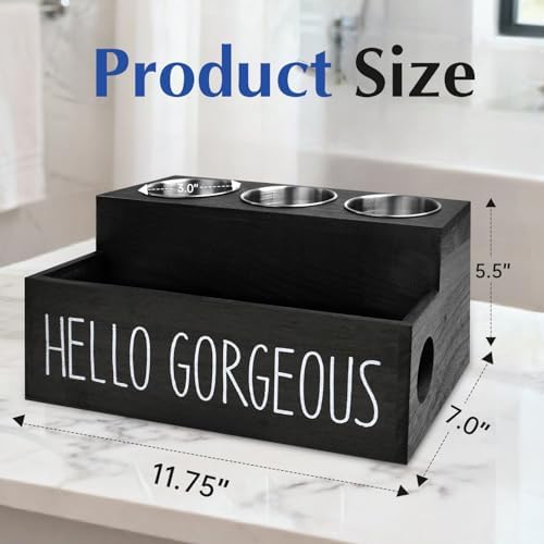 Wooden Hair Tool Organizer, Hair Dryer Holder with 3 Steel Cups for Flat Irons, Curling Irons, Blow Dryer, Hot Tools Organizer for Hair Styling Accessories for Bathroom or Cabinet Storage (Black) - Image 7
