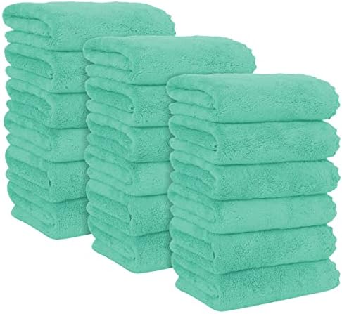 MOONQUEEN 18 Pack Premium Hand Towels - Quick Drying - Microfiber Coral Velvet Highly Absorbent Towels - Multipurpose Use as Hotel, Bathroom, Shower, Spa, Hand Towel 16 x 28 inches (Aqua Green) by MOONQUEEN