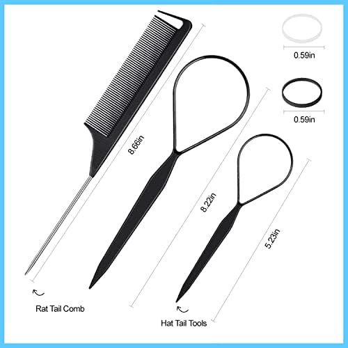 Topsy Tail Hair Tool Set by IKOCO - 400pcs Hair Bands, 2pcs Loop Styling Tools, Rat Tail Comb, (200pcs Each) Clear and Black Elastics - Image 2