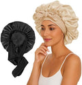 2 Pcs Large Satin Silk Bonnet for Sleeping Women, Adjustable Hair Bonnets with Tie Band, Silk Bonnet Sleep Cap for All Hair by KEPUWAY
