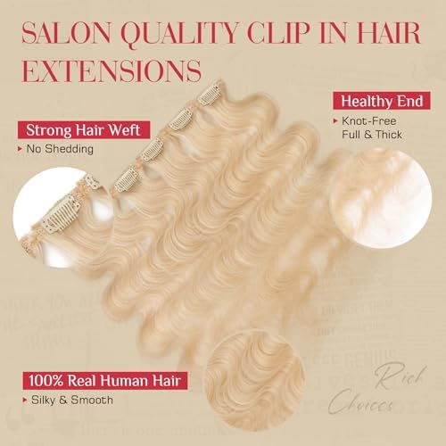 Rich Choices Short Clip In Hair Extension Real Human Hair-Wave/Curled 6 Pcs Single Clip Hairs Extension for Women-100% Remy Hairs Mini Clip ins Hairpieces for Thin Hairs-12 Inches #60 Platinum Blonde - Image 6