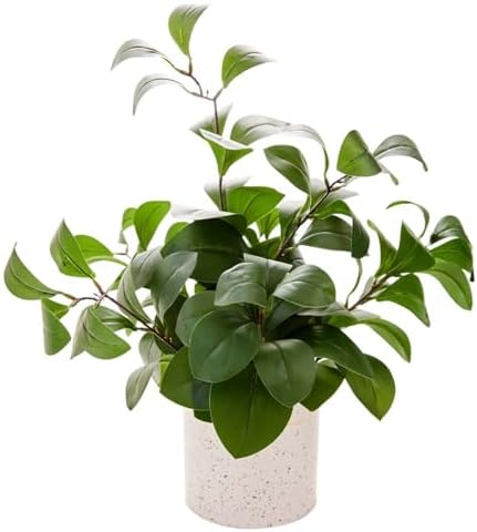 AlphaAcc Fake Plants Greenery Ficus Leaf Artificial Plant Indoor Bathroom Potted Faux Plant Decor with White Marble Planter for Kitchen Counter Bedroom Office Coffee Table Decoration by AlphaAcc