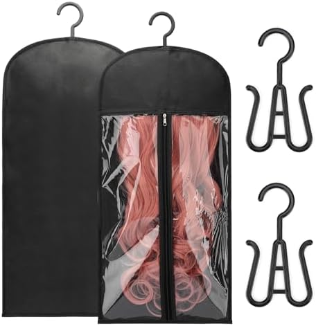 MUIIGOOD 2PCS Wig Storage Bags with Hanger Hair Extension Holder Dust-proof Storage Organizer with Hook for Multiple Wigs Hair Extensions, wigs & accessories Holder Home Hair Salon Travel Use by MUIIGOOD