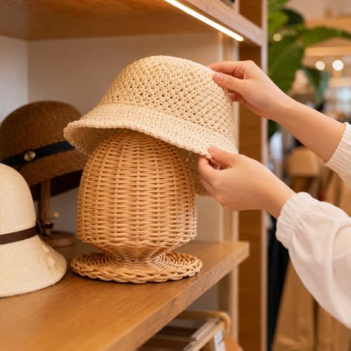 Ipetboom Rattan Hat Display Stand, Woven Wicker Dome Shaped Hat Holder - Image 3
