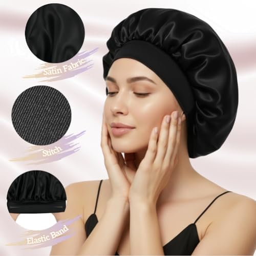 Satin Bonnet for Women Curly Hair, Large Silk Bonnet Sleeping Cap for Men - Image 3