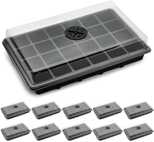 10-Pack Seed Starting Trays with Humidity Dome & Large 24-Cell 2" Plug Tray by RooTrimmer