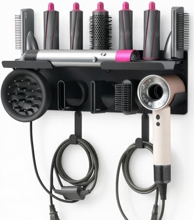 Dyson Airwrap Holder, Dyson Hair Dryer Wall Mount & Dyson Airwrap Organizer 2-in-1 Stainless Steel Storage for Airwrap & Hair Dryer Accessories, Space Saving Bathroom Vanity Dyson Shelf by PTALSEAW-PortableDryerHolder