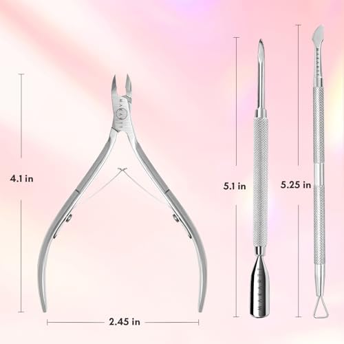 Makartt 3-Pack Silver Cuticle Nipper Set, Pusher & Nail Trimmer - Image 6
