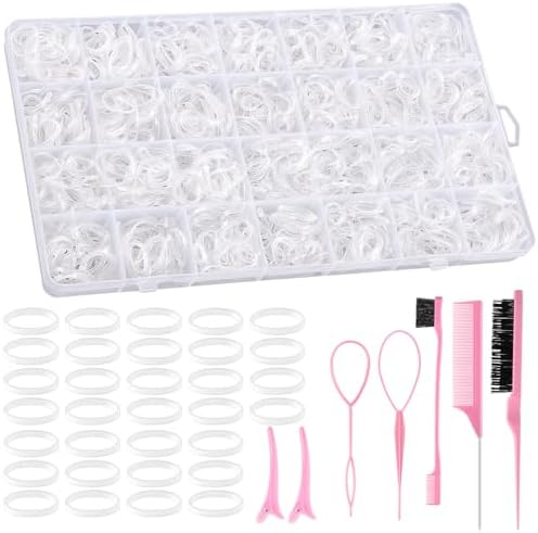 BESARME Clear Hair Rubber Bands Set, 1500 Pcs with 8 Styling Tools by BESARME