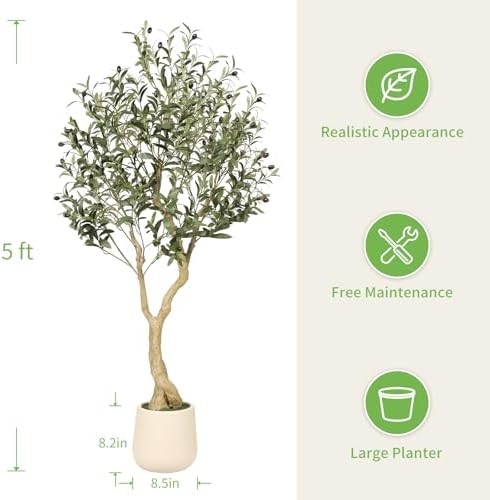 Realead 5ft Olive Trees Artificial Indoor with White Tall Exquisite Planter - Image 3