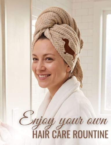 InnoBeta Dachshund Hair Towel for Women, 41"x25" Hair Wrap, Brown - Image 2