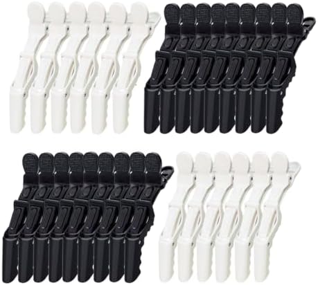 30 Pack Alligator Hair Clips, Sectioning Clips for Salon Coloring, Cutting & Styling, Durable Plastic Barber Hairdressing Tools, Strong Grip Crocodile Clips for Women Men Kids (White+Black) by Unknown
