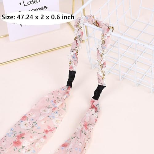 2Pcs+1 Retractable Pocket Headband, Vintage floral Hairband for a variety of hair accessories + Portable Adjustable Hair Hoop with Plastic Storage Bag for Washing Makeup Travel Outdoor-Pink - Image 2