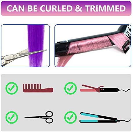 Colored Hair Extensions Clip in Purple and Pink Hairpieces 10 PCS - Image 3