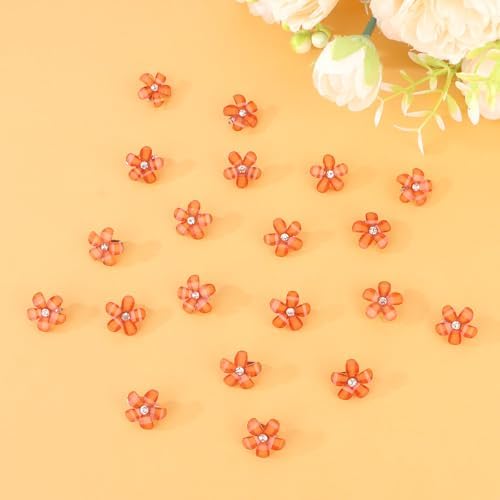 YISSION 20Pcs Mini Orange Plaid Flower Hair Clips, Rhinestone Decorative Hair Pins for Women and Girls Wedding Bridal Prom Daily Hairstyle Accessories - Image 7