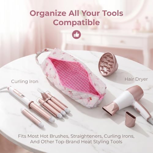 Pink Cherry Hair Tools Travel Bag,Portable Heat-Resistant Organizer - Image 3