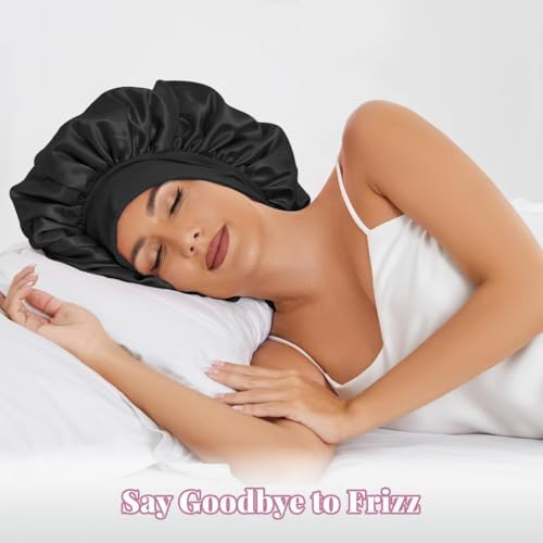2 Pcs Large Satin Silk Bonnet for Sleeping Women, Adjustable Hair Bonnets with Tie Band, Silk Bonnet Sleep Cap for All Hair - Image 2