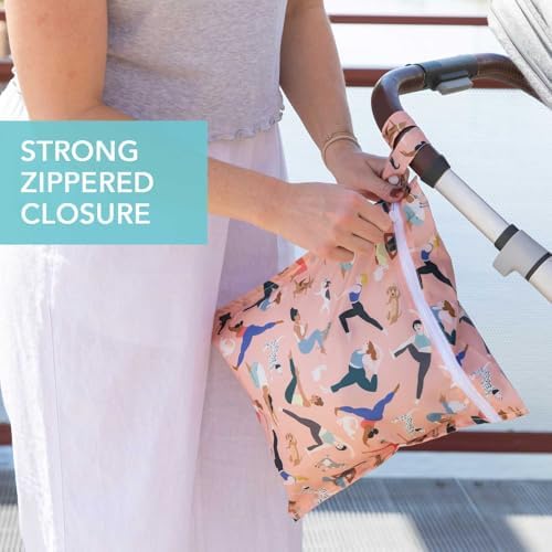 Bumkins Waterproof Wet Bag for Baby, Travel, Swim Suit, Cloth Diapers, Pump Parts, Pool, Beach, Gym Clothes, Toiletry, Hook to Stroller, Daycare, Zipper Reusable Wetdry Packing Pouch, Yoga Pals - Image 3