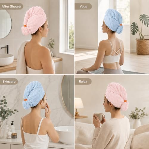 Microfiber Hair Drying Towel 2Pack, Large Size for Women, with Elastic Band - Image 6