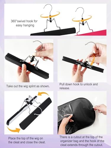 3 Pcs Hair Extension Storage Bag, Hair Extensions Holder with Hanger, 11.4 * 23.6 inches, Portable Wig Bags Storage with Transparent Zipper Closure (Black) - Image 4