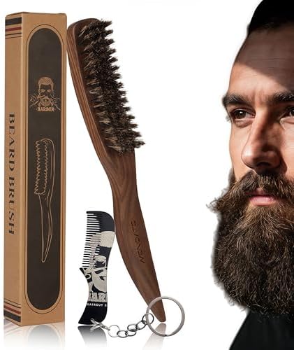 Men's Beard Brush, Walnut Wooden Handle, for Thick & Thin Hair, Slick Back by MenGate