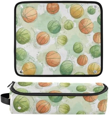 Hair Tools Travel Bag with Heat Resistant Mat 2-in-1 Hot Tools Travel Bag Organizer Flat Curling Iron Travel Case for Straightener Green Orange Watercolor Basketballs - Image 3