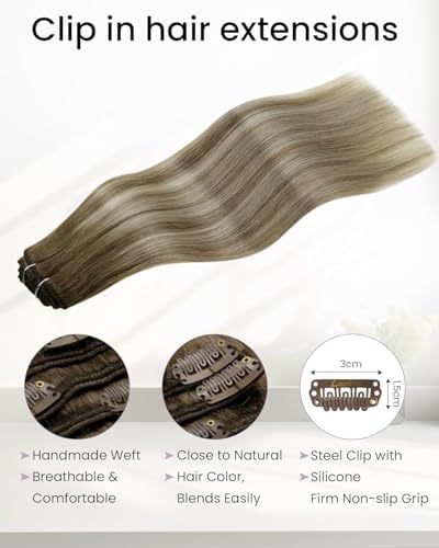 LaaVoo Human Hair Clip In Extensions, For Prom, 22 Inch - Image 3