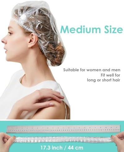 Auban 100PCS Disposable Shower Caps, Hair Cap Large Plastic Clear Thick Waterproof Bath Caps For Women, Hotel Travel Essentials Accessories Deep Conditioning Hair Care Cleaning Supplies(17.3") - Image 3