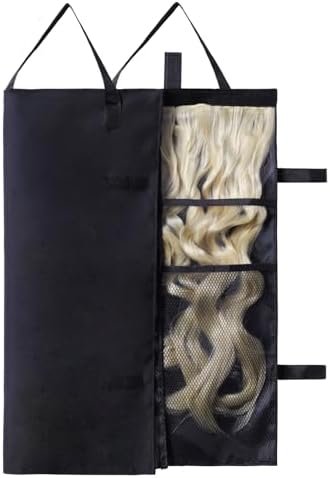 Travel-Friendly Halo Hair Extensions Holder Bag - Lightweight, Easy Fold, PVC Film And Fine Lining Prevents Wig Frizzy, Portable Wig Storage Hanger for Multiple Hairpieces (Black) by Unknown