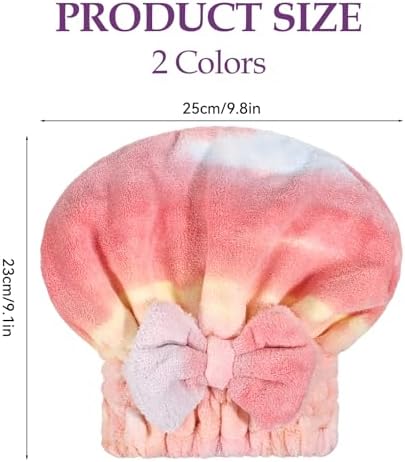 2 Pcs Ultra Absorbent Microfiber Hair Towel Wrap, Bow Tie Design Hair Drying Caps Quick Dry Hair Towel for Women Girls Long Curly Hair (Gradient) - Image 2