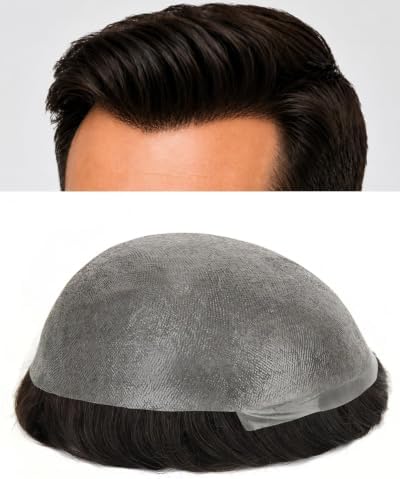 0.06mm Thin Skin Toupee Hair for Men, #1B Natural Black by TOPUNIQUE