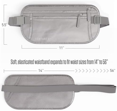 VENTURE 4TH Travel Money Belt, RFID Blocking Passport Holder - Sleek Silver - Image 6