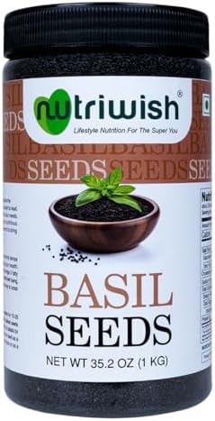 Nutriwish Basil Seeds 35.2 oz (1 KG) | 100% Natural, Raw & Gluten-Free | Perfect for Smoothies, Drinks & Desserts by Nutriwish